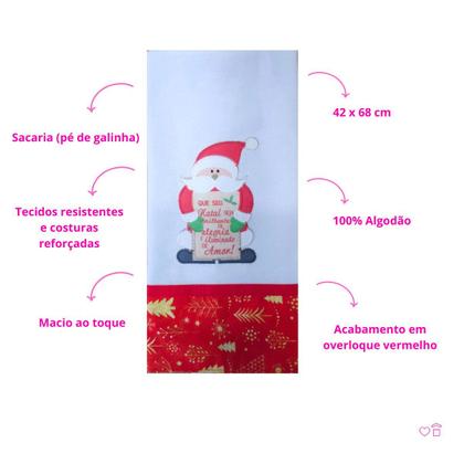 Imagem de Pano de Prato Natal Patchwork Atoalhado Encantado Natalino Bordado 100% Algodão Kit com 7 peças
