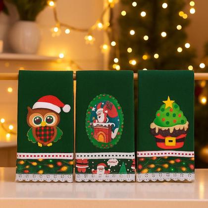 Imagem de Pano de Prato NATAL VERDE Bordado Patchwork Revenda Kit 5 unidades