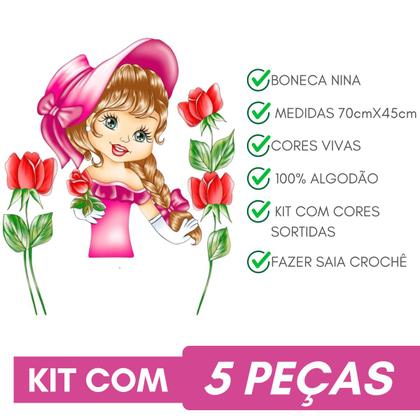 Imagem de Pano De Prato Para Fazer Saia Croche Boneca Nina Com Glitter Kit Com 5 Un.
