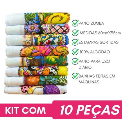 Imagem de Pano de Prato Zumba Estampas Sortidas Bainha Kit C/10 Un.