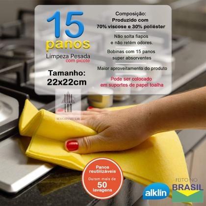 Imagem de Pano Multiuso Amarelo Limpeza Pesada 15 unidades Alklin