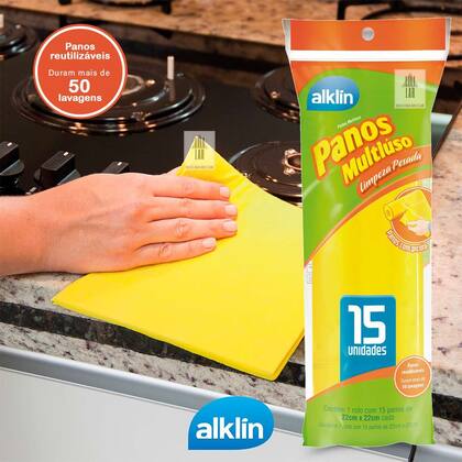 Imagem de Pano Multiuso Amarelo Limpeza Pesada 15 unidades Alklin