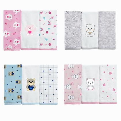 Imagem de Pano Paninho De Boca Malha 100% Algodão Fio 30 Menina Menino  C/3 Unidades