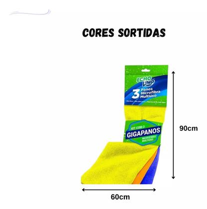 Imagem de Panos De Microfibra Multiuso 3 Peça 60x90 Cm Flanela Limpeza Automotiva Lavagem AntiRisco Moveis
