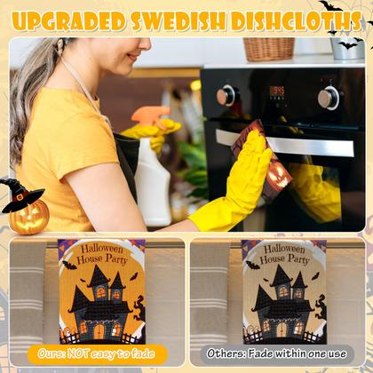 Imagem de Panos de prato suecos reutilizáveis Lucomb Halloween, pacote com 8