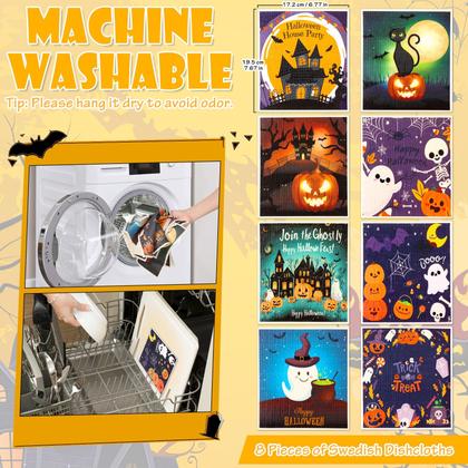 Imagem de Panos de prato suecos reutilizáveis Lucomb Halloween, pacote com 8