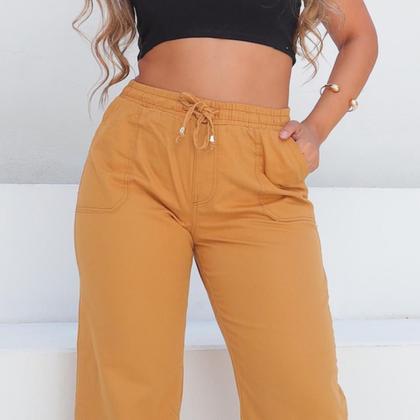 Imagem de Pantalona Wide Leg Larga com Elástico na cintura - Caqui