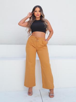 Imagem de Pantalona Wide Leg Larga com Elástico na cintura - Caqui