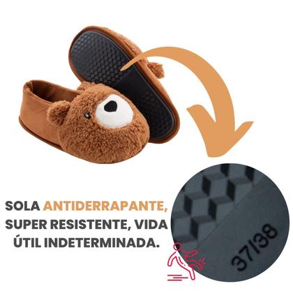 Imagem de Pantufa 3D Ursinho Adulta e Infantil Sola Antiderrapante Super Quentinha e Fofinha.