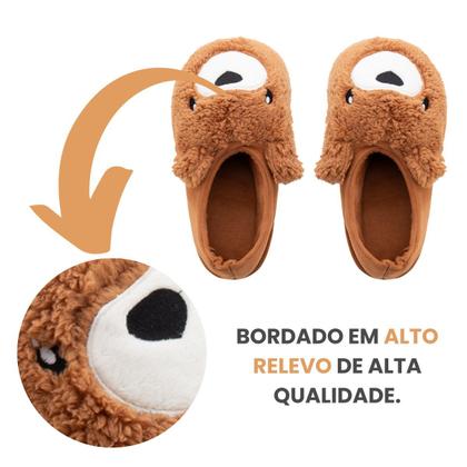 Imagem de Pantufa 3D Ursinho Adulta e Infantil Sola Antiderrapante Super Quentinha e Fofinha.