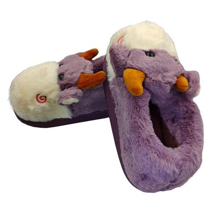 Imagem de Pantufa 3d Vaca infantil Solado De Borracha Bichinho Vaquinha Pelúcia Inverno 1 par