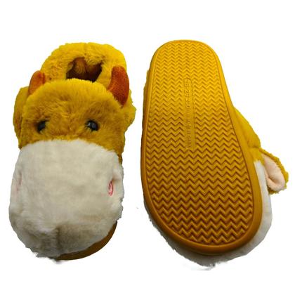 Imagem de Pantufa 3d Vaca infantil Solado De Borracha Bichinho Vaquinha Pelúcia Inverno 1 par