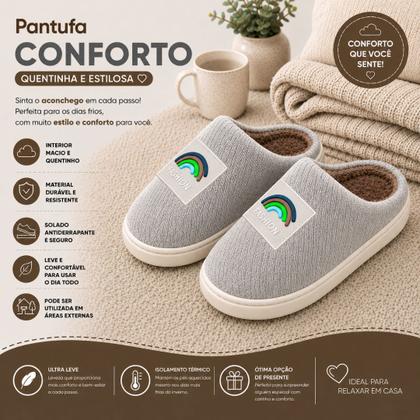Imagem de Pantufa Chinelo De Inverno Peluciado Pelucia Adulto Maasculino Feminino Cinza Antiderrapante Confortavel Pai Mãe -