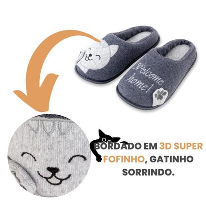 Imagem de Pantufa Gatinho Feliz Adulta e Infantil Chinelo de Quarto Super Fofinho e Resistente do 27 até 46