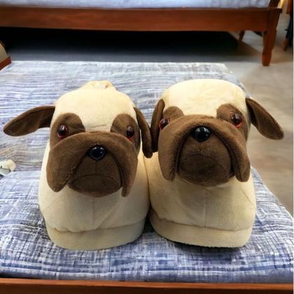 Imagem de Pantufa Infantil Adulto de Bichinho Cachorro Pug 3D Tamanho Único Unisex