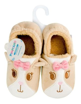 Imagem de Pantufa Infantil Antiderrapante Menina Cachorro Pelo Inverno