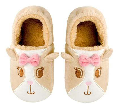 Imagem de Pantufa Infantil Antiderrapante Menina Cachorro Pelo Inverno