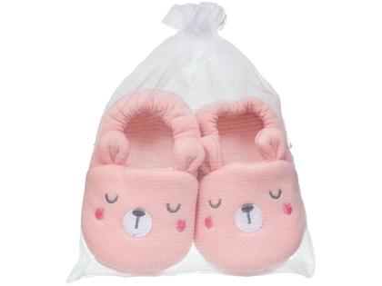 Imagem de Pantufa Infantil de Algodão Sapatilha Urso Rosa Antiderrapante