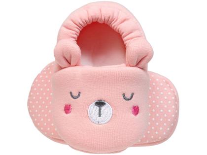 Imagem de Pantufa Infantil de Algodão Sapatilha Urso Rosa Antiderrapante