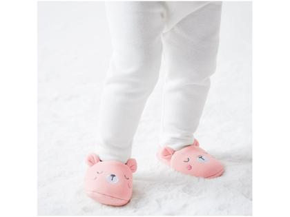 Imagem de Pantufa Infantil de Algodão Sapatilha Urso Rosa Antiderrapante
