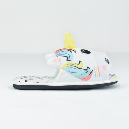 Imagem de Pantufa Infantil Feminina Chinelo Unicórnio Sola Antiderrapante Sandália Quentinha Menina