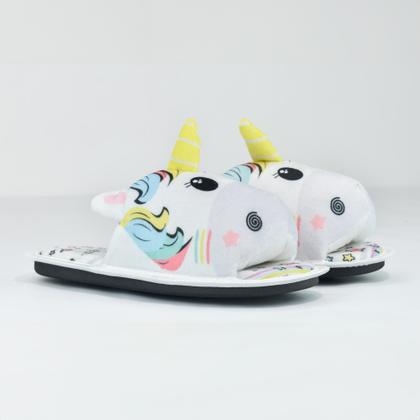 Imagem de Pantufa Infantil Feminina Chinelo Unicórnio Sola Antiderrapante Sandália Quentinha Menina