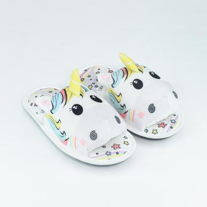 Imagem de Pantufa Infantil Feminina Chinelo Unicórnio Sola Antiderrapante Sandália Quentinha Menina