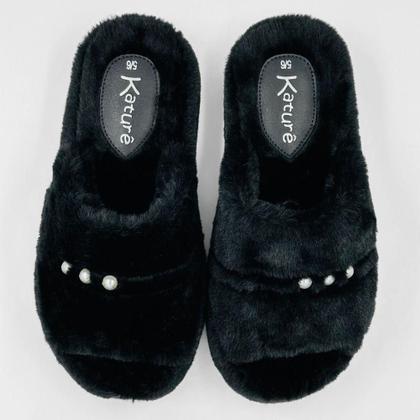 Imagem de Pantufa Katurê Slide Flatform Slide em Fleece com Pérolas Feminina