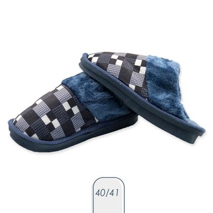 Imagem de Pantufa Masculina Xadrez Azul 40/41