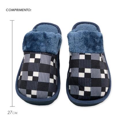 Imagem de Pantufa Masculina Xadrez Azul Super Confortavel Moda Inverno