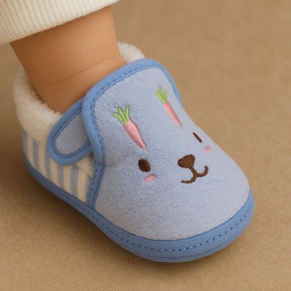 Imagem de Pantufas Sapatinho Para Bebês Coelhinho Forrada com tiras autocolantes