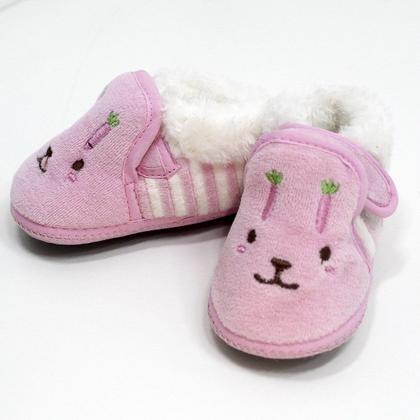 Imagem de Pantufas Sapatinho Para Bebês Coelhinho Forrada com tiras autocolantes