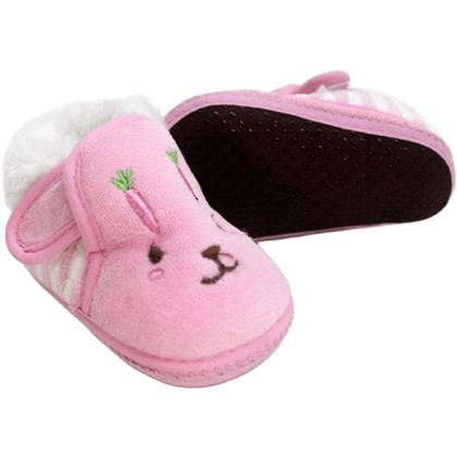 Imagem de Pantufas Sapatinho Para Bebês Coelhinho Forrada com tiras autocolantes