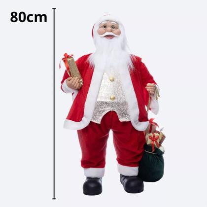 Imagem de Papai Noel 80cm com Saco De Presente Decoração Enfeite Natal, papai noel vermelho com saco presente