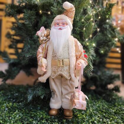 Imagem de Papai Noel Decorativo Casaco Luxo Rosê e Pérola 50cm - Noel Decor