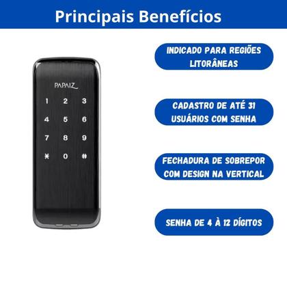 Imagem de Papaiz fechadura eletronica smart lock sl 125 pf (vertical)