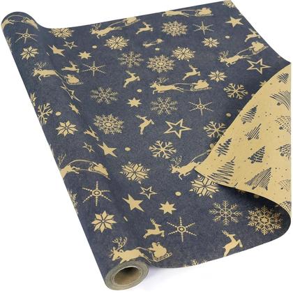 Imagem de Papel De Embrulho Vintage Azul Marinho Marrom Kraft Para Natal, Rolo De 17 Polegadas X 33 Pés, Papel
