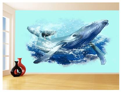 Imagem de Papel De Parede 3D Animais Baleia Azul Pulando 3,5M Anm294