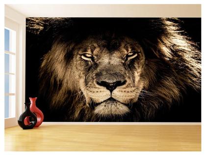 Imagem de Papel De Parede 3D Animais Leão Rosto Encarando 3,5M Anm465