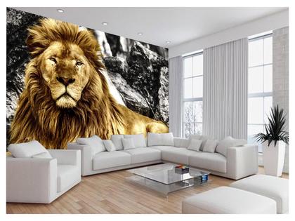 Imagem de Papel De Parede 3D Animais Leão Rosto Encarando 3,5M Anm499