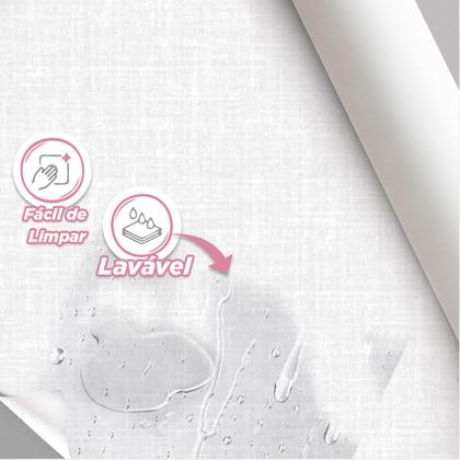 Imagem de Papel de parede 3D Lavavel efeito tecido linho Branco Vinil Estampado Decorativo Quarto 18m