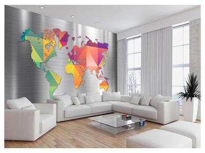 Imagem de Papel De Parede 3D Mapa Mundi Aço Escovado Metal 3,5M Nmu61