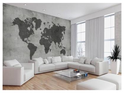 Imagem de Papel De Parede 3D Mapa Mundi Cimento Concreto 3,5M Nmu28
