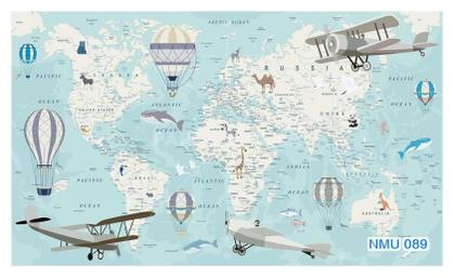 Imagem de Papel De Parede 3D Mapa Mundi Kids Avião Balão 3,5M Nmu89
