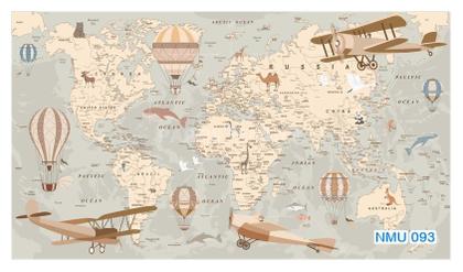 Imagem de Papel De Parede 3D Mapa Mundi Kids Avião Balão 3,5M Nmu93