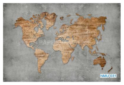 Imagem de Papel De Parede 3D Mapa Mundi Madeira Concreto 3,5M Nmu31