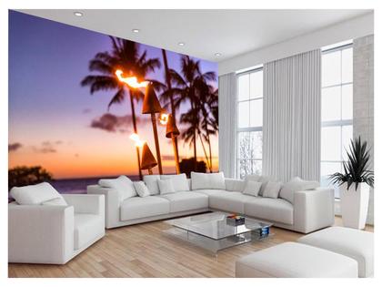 Imagem de Papel De Parede 3D Praia Mar Entardecer Tochas 3,5M Npr264