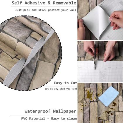 Imagem de Papel de parede Abyssaly Stone Brick Peel and Stick 45 cm x 15 m