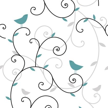 Imagem de Papel de Parede Adesivo - Arabesco com Pássaros - 002ppi