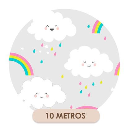 Imagem de Papel de Parede Adesivo Arco Íris Nuvem Chuva de Amor Infantil Bebê Moderno Quarto 